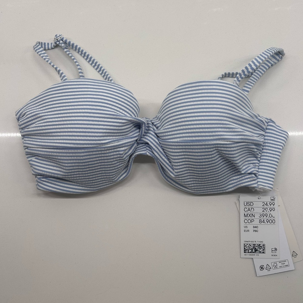 H&M Blue and white stripe underwire bikini top